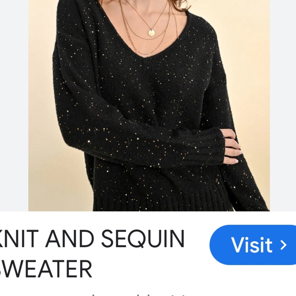 Molly Bracken black with gold sequin vneck sweater Small